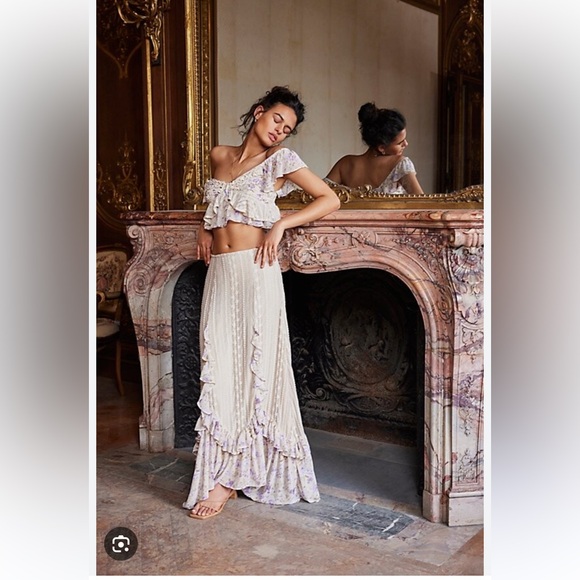 Free People Dresses & Skirts - Free People Now & Then Romantic Lace Ruffles Vintage Skirt & Top Set XL
